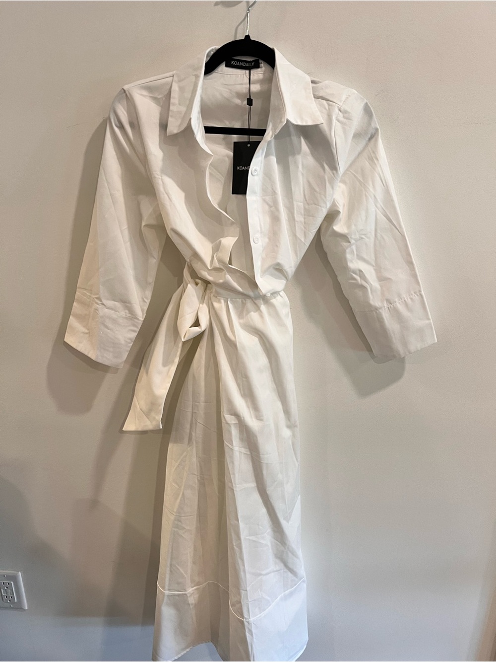 KOANDAILY White Shirt Dress | Tie Waist | Size Small | NWT